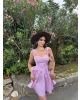 Pembe Mini Kareli Korse Elbise