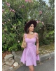 Pembe Mini Kareli Korse Elbise