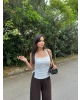 Beyaz Halter Yaka Drapeli Crop