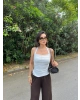 Beyaz Halter Yaka Drapeli Crop