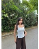 Beyaz Halter Yaka Drapeli Crop