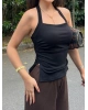 Siyah Halter Yaka Drapeli Crop