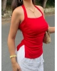 Kırmızı Halter Yaka Drapeli Crop