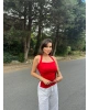 Kırmızı Halter Yaka Drapeli Crop