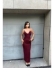 Bordo Simli Ayarlanabilir Drapeli Elbise