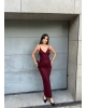 Bordo Simli Ayarlanabilir Drapeli Elbise