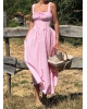 Pembe Kalın Askılı Uzun Korse Elbise