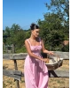 Pembe Kalın Askılı Uzun Korse Elbise