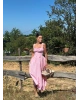 Pembe Kalın Askılı Uzun Korse Elbise