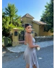 Gri Asimetrik Kesim Oyso Büzgülü Elbise