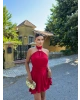 Kırmızı Boyun Tokalı Mini Elbise
