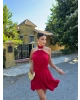 Kırmızı Boyun Tokalı Mini Elbise
