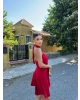 Kırmızı Boyun Tokalı Mini Elbise