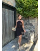 Siyah Boyun Tokalı Mini Elbise