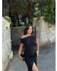 Siyah Madonna Yaka Simli Uzun Elbise
