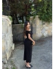 Siyah Madonna Yaka Simli Uzun Elbise