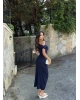 Lacivert Madonna Yaka Simli Uzun Elbise