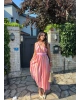 Pembe Çizgili Boyundan Bağlamalı Poplin Uzun Elbise