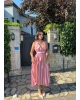 Pembe Çizgili Boyundan Bağlamalı Poplin Uzun Elbise