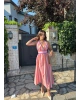 Pembe Çizgili Boyundan Bağlamalı Poplin Uzun Elbise