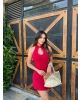 Kırmızı Damla Dekolteli Mini Elbise