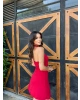 Kırmızı Damla Dekolteli Mini Elbise