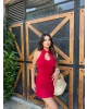 Kırmızı Damla Dekolteli Mini Elbise