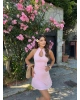 Pembe Damla Dekolteli Mini Elbise