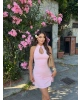 Pembe Damla Dekolteli Mini Elbise