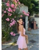Pembe Damla Dekolteli Mini Elbise