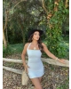Ekru Halter Yaka Drapeli Mini Elbise