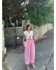 Pembe Mini Kareli Şalvar Pantolon