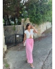 Pembe Mini Kareli Şalvar Pantolon
