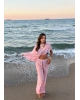 Pembe Şifon Pareo Takım
