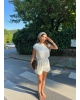 Beyaz Bisiklet Yaka Şort Tulum