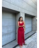 Kırmızı Sırt Detay Püsküllü Dantel Elbise