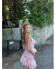 Pembe Str Fırfırlı Batik Mini Elbise