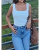 Beyaz Kare Yaka Crop