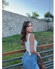 Beyaz Kare Yaka Crop