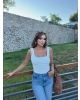 Beyaz Kare Yaka Crop