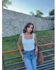 Beyaz Kare Yaka Crop