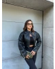 Siyah Zra Deri Kolları Fermuarlı Crop Ceket