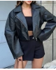 Siyah Vegan Deri Premium Crop Ceket