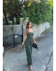 Haki Lastikli Paça Askılı Tulum