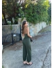 Haki Lastikli Paça Askılı Tulum