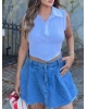 Beyaz Sıfır Kol Gipeli Crop Gömlek