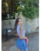 Beyaz Sıfır Kol Gipeli Crop Gömlek