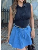 Siyah Sıfır Kol Gipeli Crop Gömlek