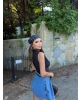 Siyah Sıfır Kol Gipeli Crop Gömlek