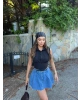 Siyah Sıfır Kol Gipeli Crop Gömlek